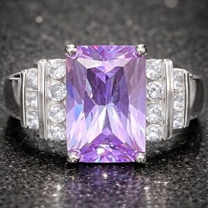 Suzanne Somers collection vintage radiant cut lavender CZ sterling silver ring